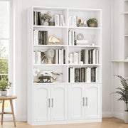 Homfa 366 Tall Bookcase w/Doors, 8 Cubes, 2 Cabinets, 6-Tier Double Row Bookshelf, White, 73