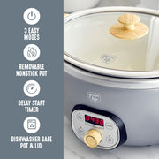 GreenLife Slow Cooker, 6 Quart, Programmable, Toxin-Free Ceramic Nonstick, Removable Oven-Safe Pot, Gray