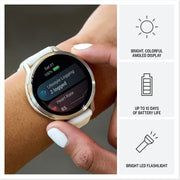 Garmin Venu 4 GPS Smartwatch, 41mm Stainless Steel Case, Bone Silicone Band, 1.2in AMOLED Display, Built-in Flashlight, Up to 10 Days Battery Life, Multi-Sport Tracker