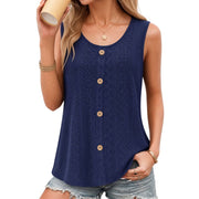 MOYIKO Womens Tank Tops Eyelet Embroidery Crew Neck Sleeveless Loose Fit Blue
