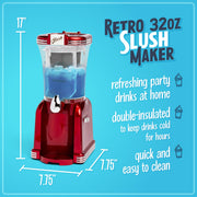 Nostalgia NSM32RRD1 Frozen Drink Maker and Margarita Machine for Home 32-Ounce Slushy Maker with Stainless Steel Flow Spout