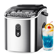 Simzlife ZX-IM-18S-WM-HM Countertop Ice Maker, Portable Bullet Ice Machine with Handle, Removable Basket and Scoop, 26 Lbs/24H, Silver