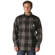 Carhartt Men's Loose Fit Heavyweight Flannel Long-Sleeve Plaid Shirt, Gravel, XX-Large, 107013GVL-2X