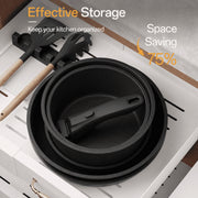 NULAS 21 Piece Cookware Set, Nonstick Ceramic Coating, Stackable with Detachable Handle, Oven Safe, Dishwasher Safe, Black, W-PPS-B