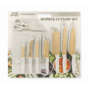 Thyme & Table 20-Piece Knife Set, Stainless Steel Blades, Ergonomic Blue or Taupe Handles, Includes Kitchen Shears and Cutting Board