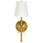 Home Decor Collection Sterling & Noble Cordless Rechargeable Brass Wall Sconce with Bow Motif and Fabric Scalloped Shade, Dimmable LED, Remote Control, 13 in, 16225
