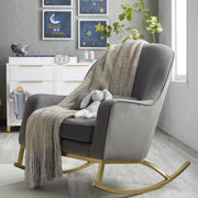Delta MoDRN Glam Velvet Rocking Chair with Lumbar Pillow, Charcoal Grey, Satin Brass Legs