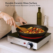 Ovente Infrared Ceramic Single Burner Electric Hot Plate, 1200W, Black Crystalline Glass, Portable Stainless Steel Cooktop, BGI301GB