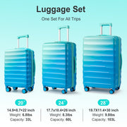 Zimtown Luggage Hardshell Sets 3 Piece Gradient Color Suitcase with TSA Lock & Spinner Wheels Blue+Green