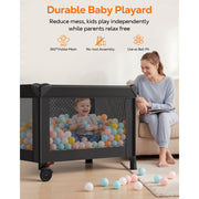 RUPOUN Baby Playards, Foldable Nursery Center Playpen and Toy Mobile, Portable Travel Bassinet, Locking Wheels, Gray