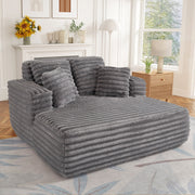 Muumblus Oversized Chaise Lounge Chair, Plush Corduroy Upholstered, Queen Sofa Bed, Reclining, Mid-Century Modern, Gray