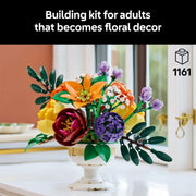 LEGO Botanicals Flower Arrangement Building Set, 14 Flowers, White Pedestal Vase, 1,161 Pieces, Ages 18+