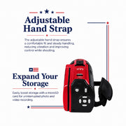 Vivitar PopCam America 250 Digital Camcorder, 48MP, Full HD 1080p Video, 3-Inch Flip Screen, 16X Digital Zoom, Built-in Microphone, Old Glory Red, DVRE507-RED