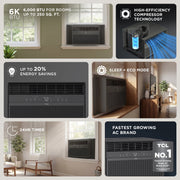 TCL 6,000 BTU Window Air Conditioner, High-Efficiency Cooling, 3-in-1 Cooling Fan & Dehumidifier, Black, Fits Double Hung Windows, W6WC72-B