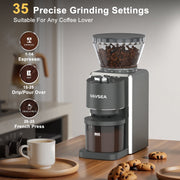 VAVSEA Conical Burr Coffee Grinder, 35 Grind Settings, Electric Bean Grinder for Espresso, Drip, Pour Over, Cold Brew, French Press, Matte Gray