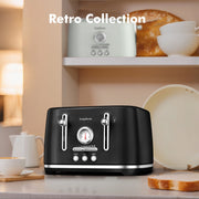 LONGDEEM 4 Slice Toaster, 6 Browning Levels, Extra-Wide Slots, Dual Independent Controls, High-Lift Lever, Black, T7046