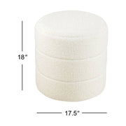 HomePop Upholstered Round Ottoman, Cream Boucle, 18 in Height, 250 lb Capacity