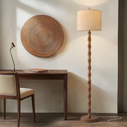 Oneach 62 in Retro Floor Lamp, Vintage Natural Wood Grain, Brown Resin Body, Linen Fabric Shade, Rotary Switch, E26 Bulb Socket, AMZ-F1241AT