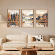 HPNIUB Large Neutral Mountain Framed Canvas Wall Art, Nature Foggy Forest Wall Decor