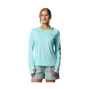 Columbia Ladies Tidal Tee Long Sleeve Hoodie with Omni-Wick and UPF 50 Sun Protection, Gulf Stream/Carbon Logo, Extra Large, 165486