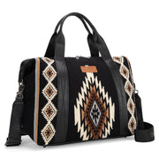 Montana West Wrangler Large Travel Duffel Bag for Women, Aztec Tapestry Design, Vegan Leather Handles, Carry-On Size, Black