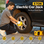 Naipo Electric Car Jack Kit, 5 Ton Hydraulic Jack with Impact Wrench, Built-in Tire Inflator Pump, LED Work Lights, Portable Storage Case, Yellow, TY-EHJ03