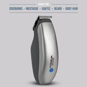 Titanium Edge Micro T-Blade Men's Precision Facial Trimmer with Adjustable Comb, Titanium Hypoallergenic Blade, Silver