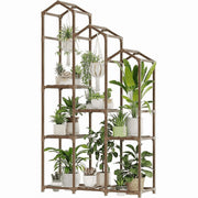 Bamworld Hanging Plant Stand, Triple Roof Design, Brown, Tall Corner Plant Holder for Indoor and Outdoor Use