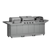 TYTUS Modular Grilling Collection Outdoor Kitchen Island with Anaheim 4-Burner Gas Grill, Emberwood Pellet Smoker, Emberwood Pizza Oven, Gray