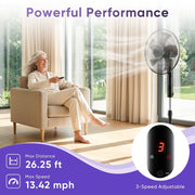 Gianna Quiet Pedestal Fan with Remote, 3 Speeds, 3 Wind Modes, 80 Oscillating, Adjustable Height, Black, AC-DSV6ALD-16BK