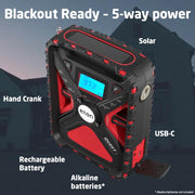Eton Quest Hand Crank NOAA Weather Radio, All Band AM/FM Shortwave, Bluetooth Speaker, Solar and USB-C Charging, LED Flashlight, Ambient Light with SOS Alarm, Red and Black