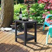 Nalone Adirondack Outdoor Side Table, Double Deck Storage, Black, 16.5 in