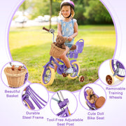 KORIMEFA Girls Bike, Adjustable Seat, Removable Training Wheels, Dual Brakes, Full Chain Guard, Wide Pneumatic Tires, Basket, Doll Seat, 20 Inch