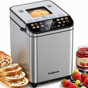 Patbrela Bread Maker Machine, 25 Preset Programs, 2LB Capacity, Stainless Steel, Brown, Digital Touchscreen, 3 Crust Colors, 3 Loaf Sizes, 15-Hour Timer, Keep Warm Function