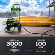 Greenworks 60V Cordless Electric Pressure Washer, 3000 PSI, 2.0 GPM, with Two 5.0Ah Batteries and Dual-Port Charger