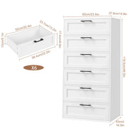 Homfa BOT-MD-017 6 Drawer Tall Dresser, Chest of Drawer Nightstand Storage Cabinet with Metal Handles, White