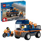 LEGO City Motorcycle Transporter Building Toy with Flatbed Truck, 2 Motorcycles, and 2 Racer Minifigures, Ages 4+, 60491