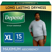 Depend 47930 Fit-Flex Men's Maximum Adult Incontinence Underwear, XL, Grey, 15 Count