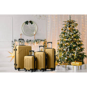 Zimtown 4 Piece Luggage Set, ABS Hard Shell Suitcase Luggage Sets Double Wheels, Mustard Yellow - Durable