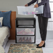 Sterilite Wide 3 Drawer Tower Storage Cart with Removable Clear Bins, Easy Assembly, Black, 4530-90