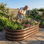 SnugNiture 3-Pack Galvanized Raised Garden Bed, Oval, 4ft x 2ft x 1ft, Brown Wood Grain Finish