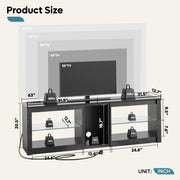 Bestier TV Stand for 70 inch TV with Power Outlets, LED Lights & Glass Shelves, Glossy Black - High Gloss