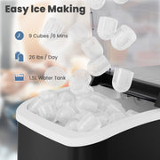 CONCETTA ZBJ-PP10A-BK-HJ Portable Ice Maker Machine, 26.5 lb/Day Ice, Two Ice Sizes, Compact Countertop Ice Maker