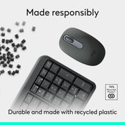 Logitech MK250 Wireless Keyboard and Mouse Combo, Bluetooth Connectivity, Compact Full-Size Keyboard with Number Pad, Ambidextrous Optical Mouse, Spill-Resistant, Graphite
