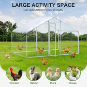 LZ Gojooasis Large Chicken Coop Walk-In Metal Poultry Cage with Lockable Door and Removable UV Water-Resistant Cover Silver 10ft x 6.6ft x 6.6ft for 15 Chickens