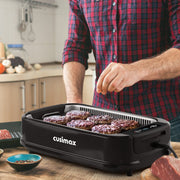 Cusimax Portable Smokeless Indoor Electric Grill, 1500W Korean BBQ Grill with LED Touch Display, Tempered Glass Lid, Nonstick Removable Plates, Black, CMRG-200-SHUANGPAN