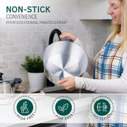 Magnaware Cast Aluminum Dutch Oven, 3 Quart, Lightweight, Rust-Resistant, Non-Stick Surface, Silicone Handle Covers, Round, Silver