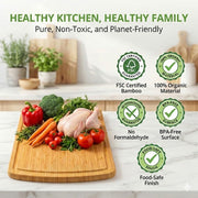 Greener Chef Organic Bamboo Cutting Board, Extra Large 18 in, Reversible with Juice Groove, Eco-Friendly