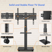 Afaloona Rolling TV Stand Mobile Cart, Black Iron Frame, Fits 32-75 Inch TVs, Supports Up to 110 lb, 18 Adjustable Heights, Swivel Mount with Shelf, Max VESA 600x400mm