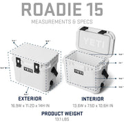 YETI Roadie 15 Hard Cooler, Compact Durable Portable Insulated Ice Chest, White, Fits 22 Cans or 16 lbs Ice, 10033020000